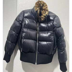 SPYDER Black Goose Down Puffy Puffer Jacket Faux Fur Hood Ski Snowboard 6